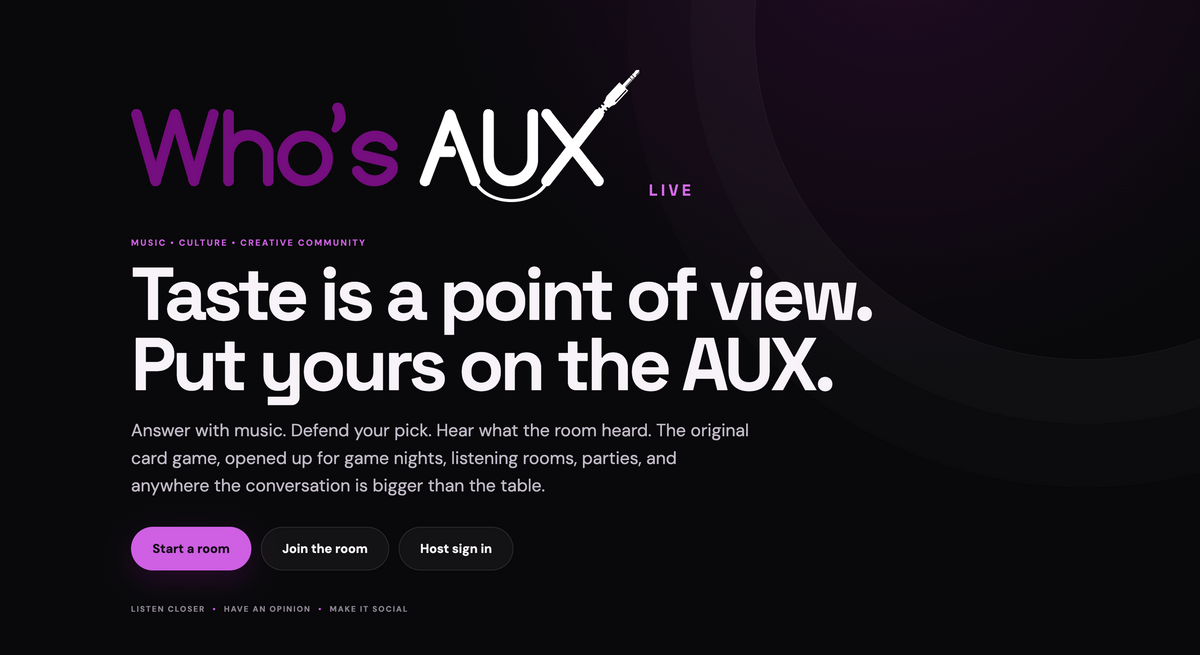 Who's AUX Live host controls and music queue
